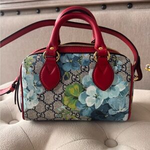 Gucci Blue Floral and Red Leather Mini Bag